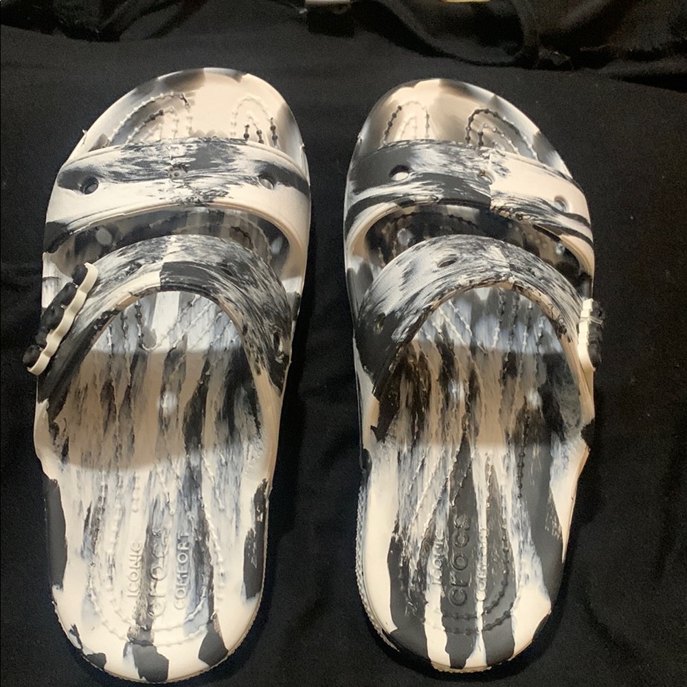CROCS Black and White Mules and Clogs